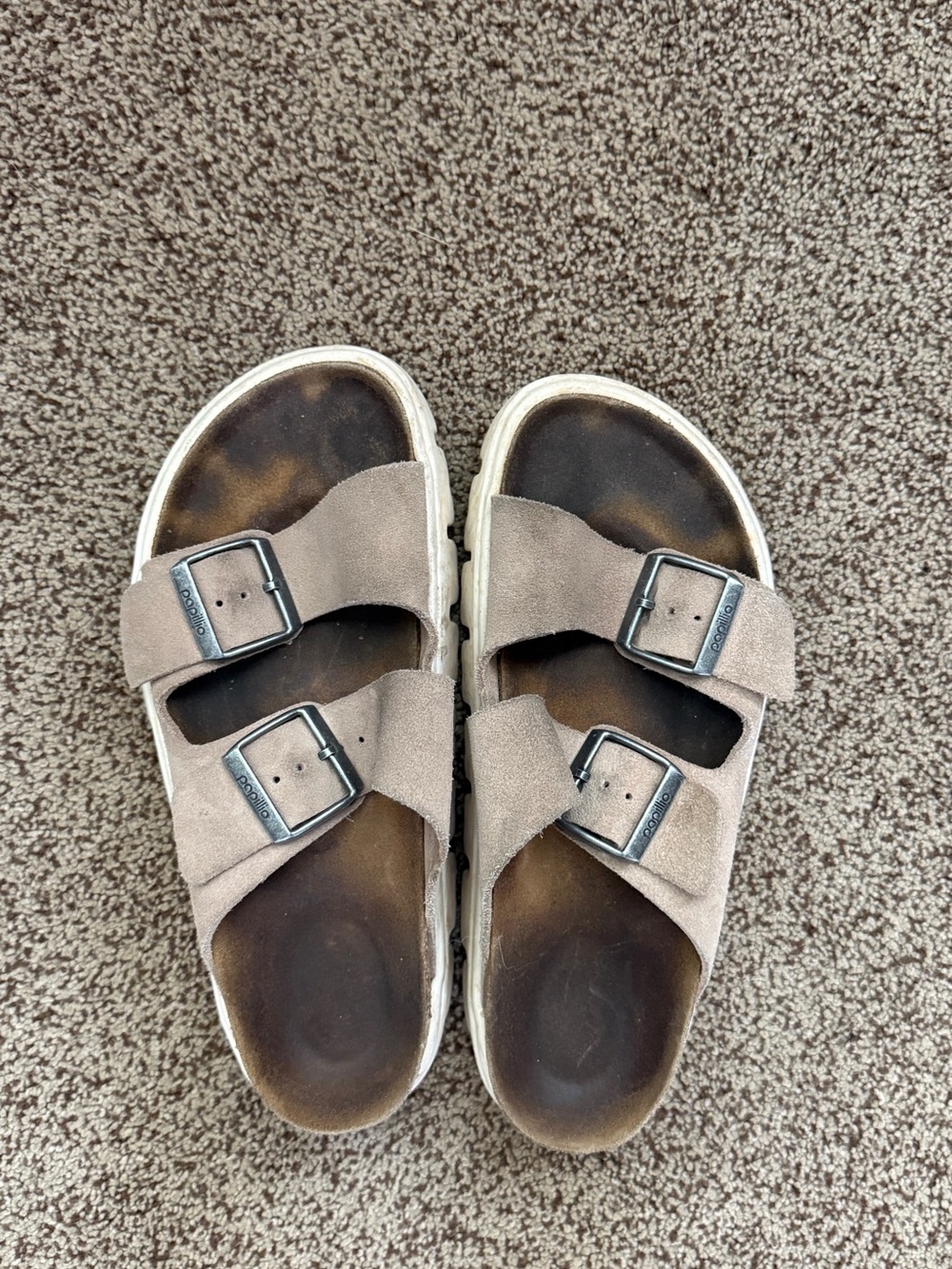 Birkenstock Arizona Beige Double-Buckle Platform Slide Sandals - Picture 2 of 5